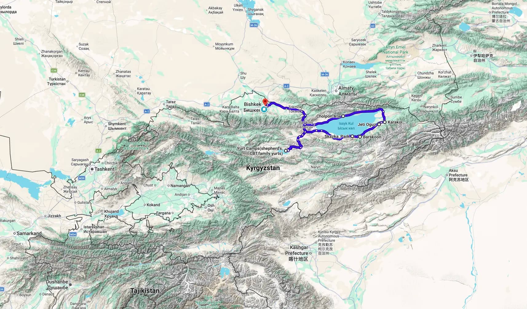 Kirgisistan-Highlights route